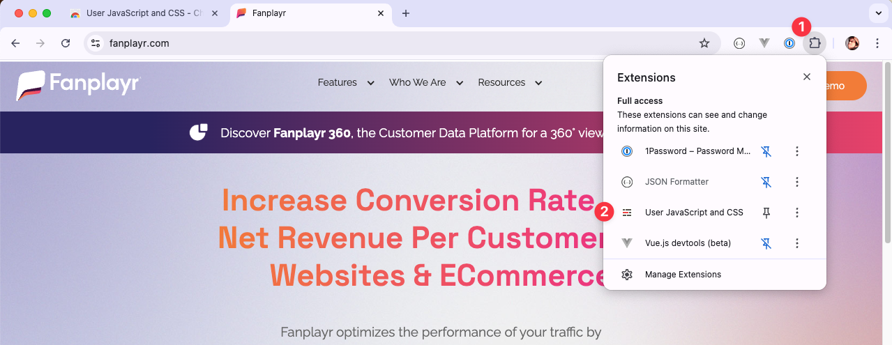 Clicking the extension icon in the Chrome toolbar.