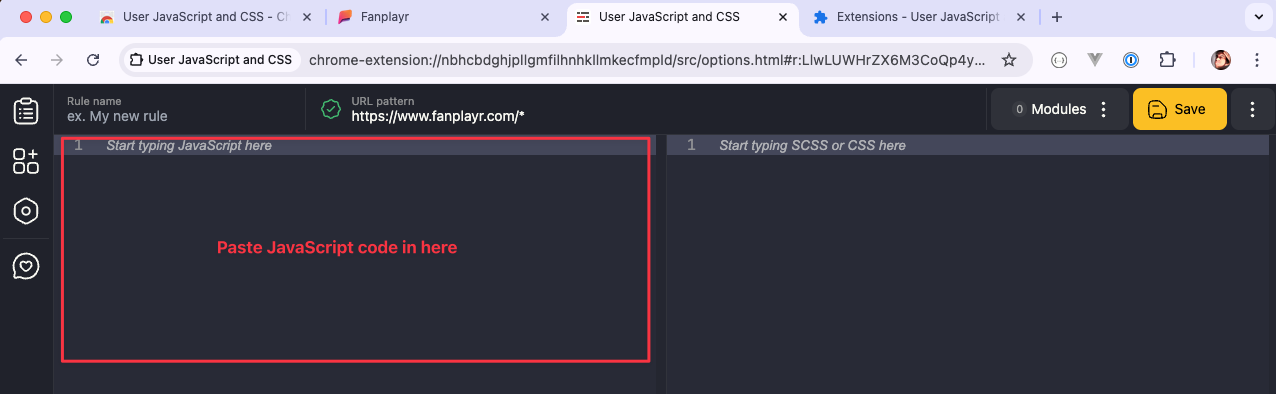 Area to paste JavaScript code.