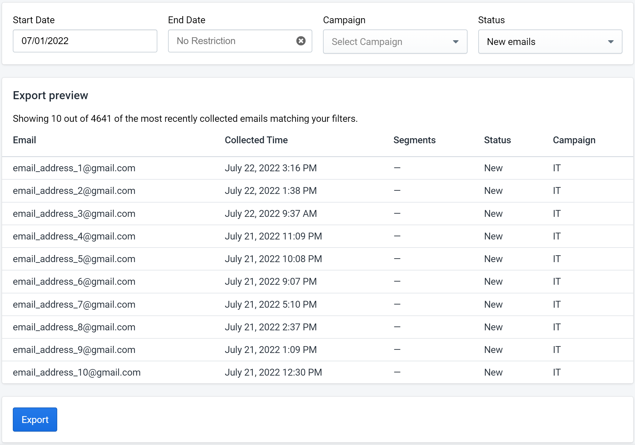 Figure 1: Export Emails List