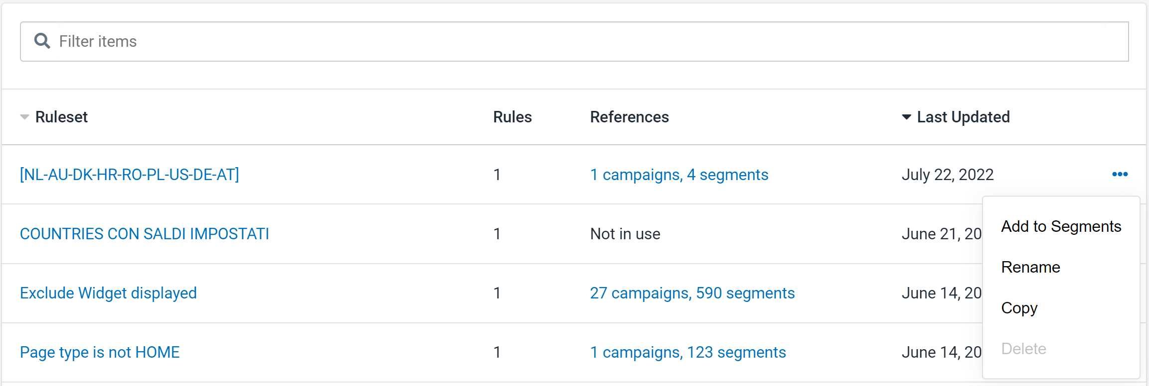 Figure 1: Shared Ruleset List
