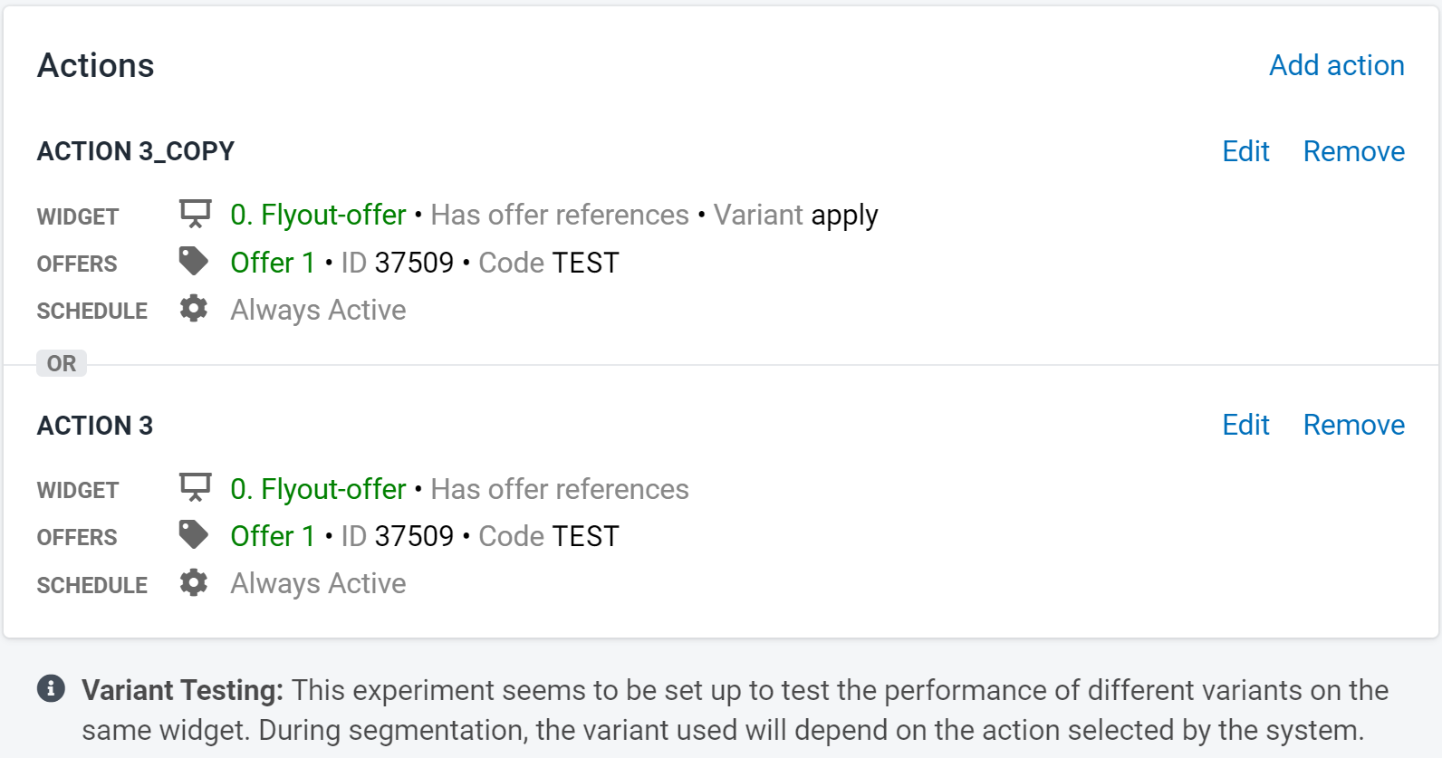 Figure 3: Variant Testing Example