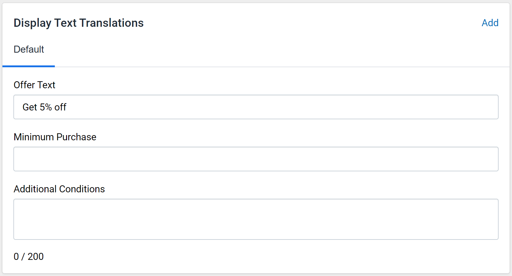 Figure 1: Display Text Translations showing only the Default translation