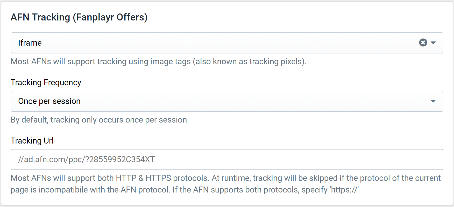 Figure 5: AFN Tracking Settings