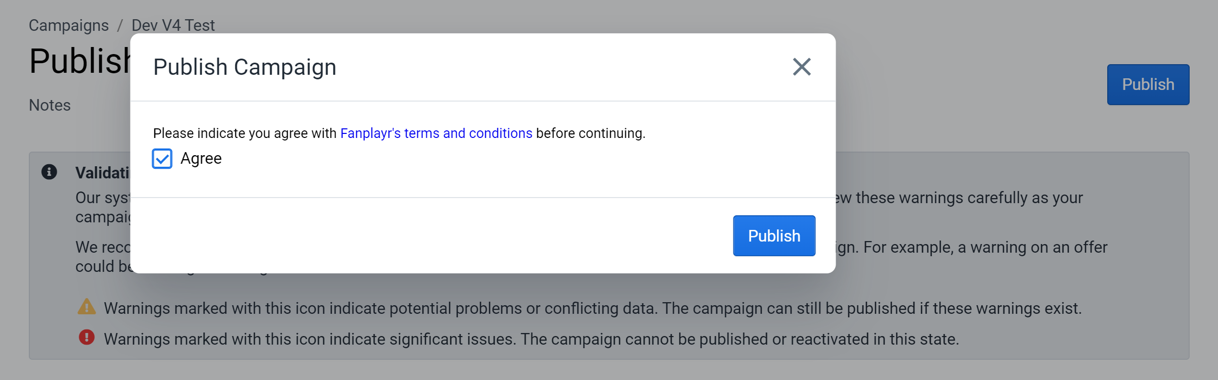 Figure 1: Publish Popup