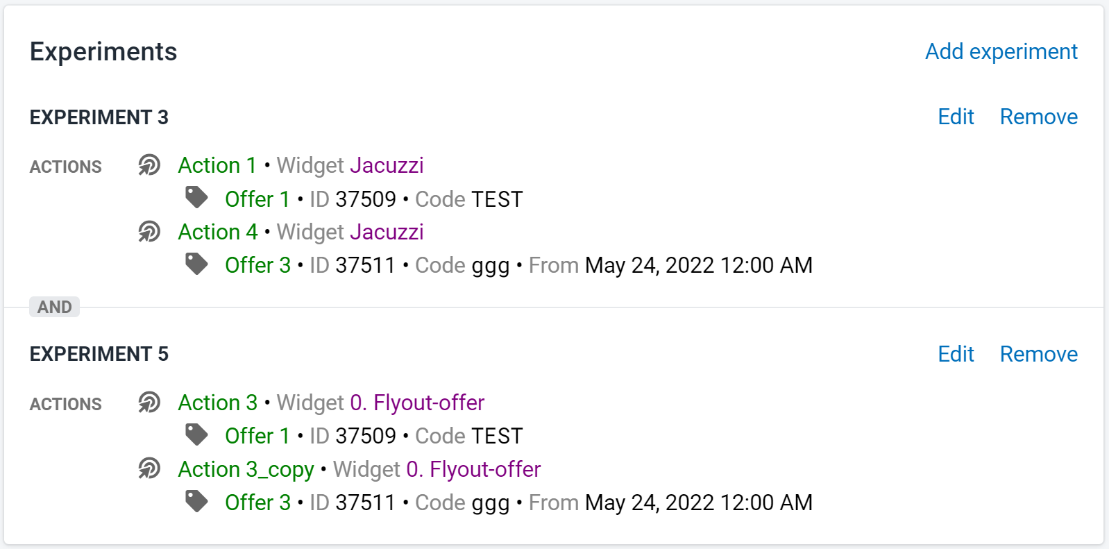 Figure 4: Experiments List