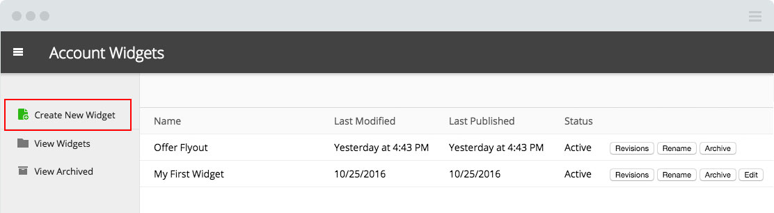 Figure: Account Widgets screen