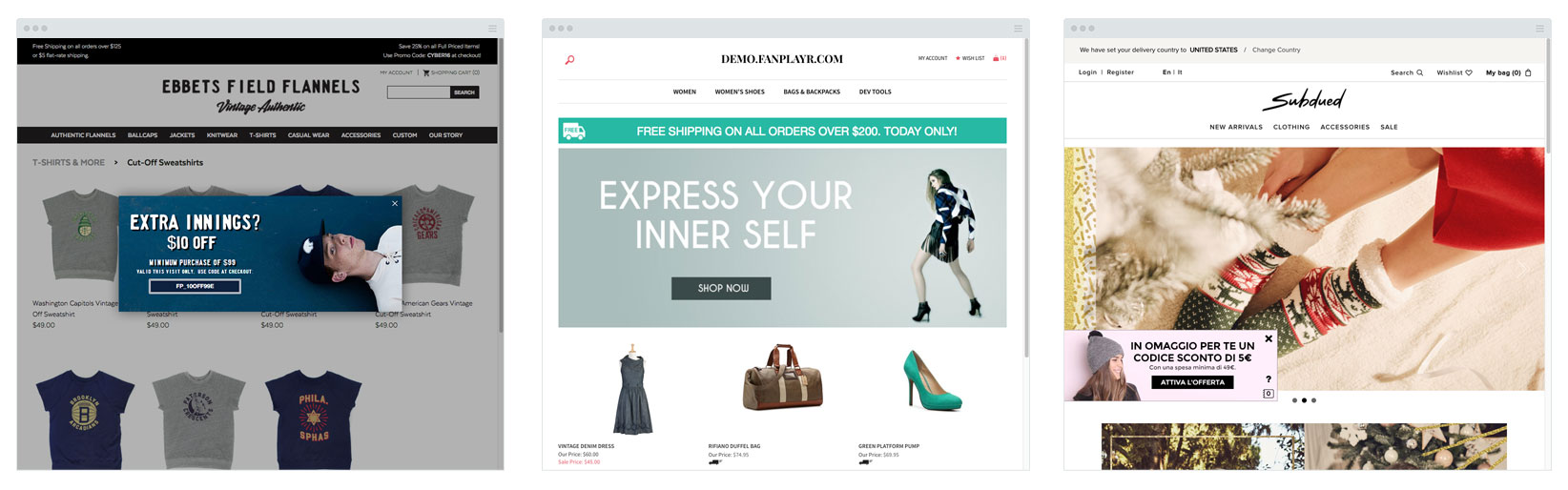 Figure: Examples of Exit Intent, Embedded Banner & Offer Flyout widgets