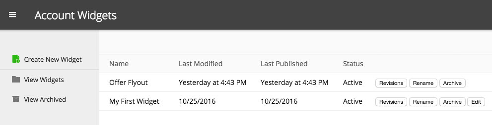Figure: List of Widgets