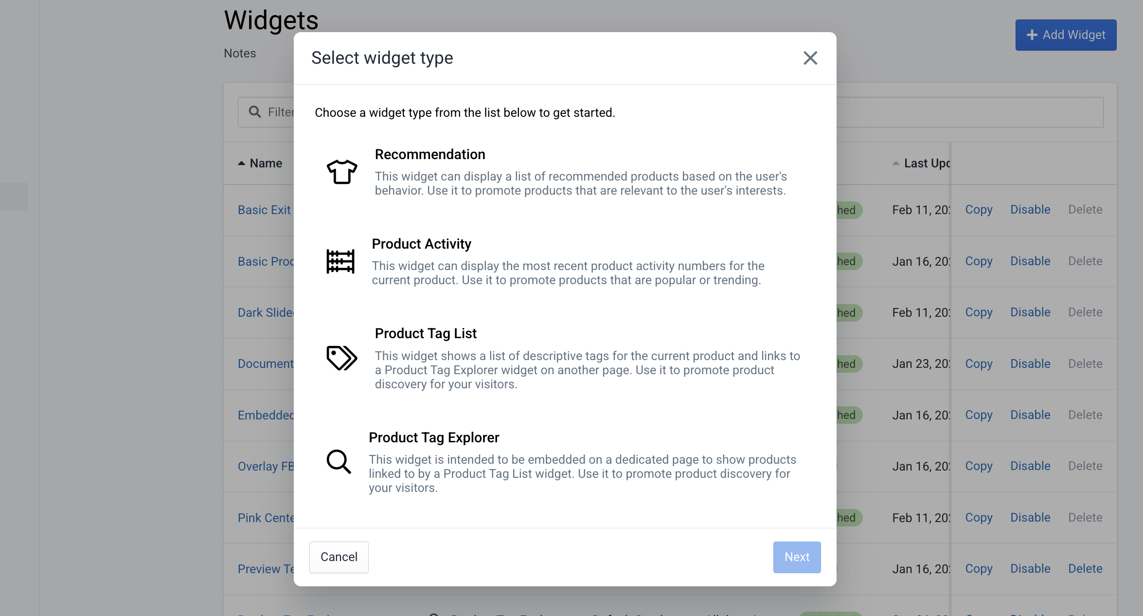 Figura 1: Crear widget