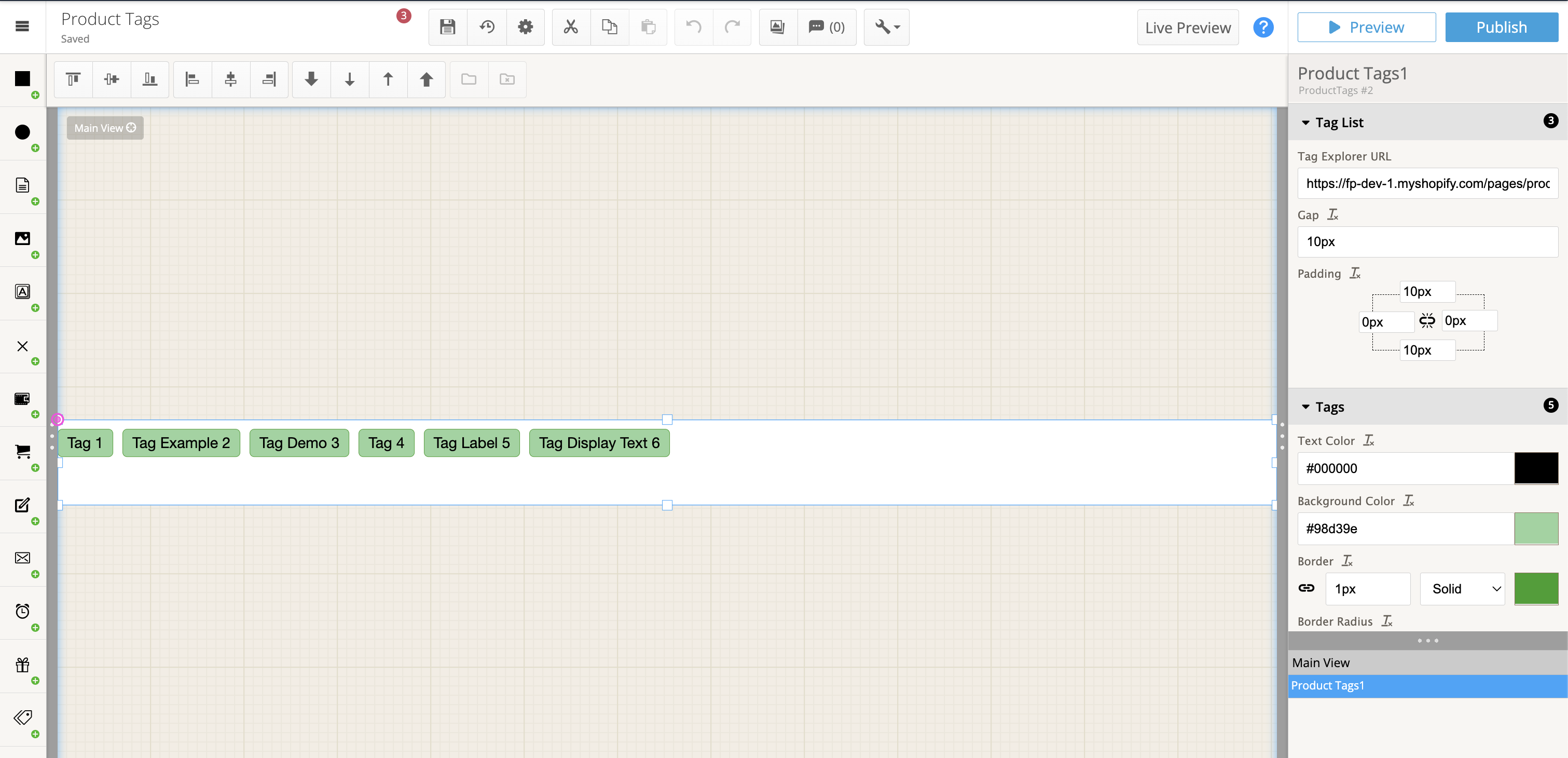 Example of product tags component