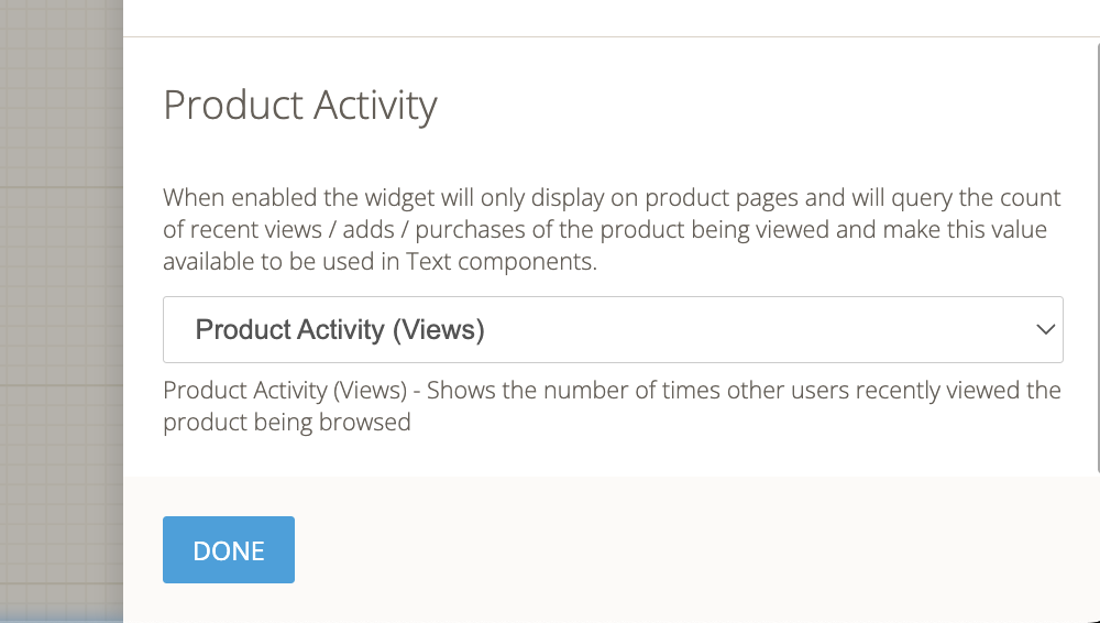 Product Activity Widget Setting