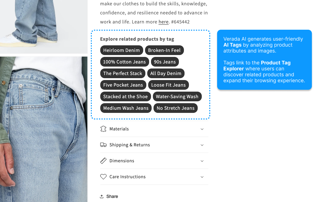 An example of AI Tags embedded on a product page.