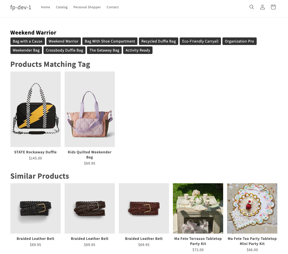 An example of the Product Tag Explorer widget embedded on a dedicated page.
